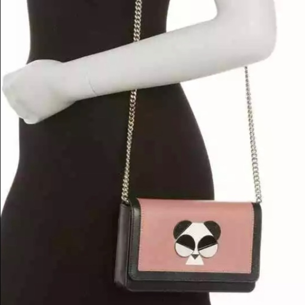 RARE🔥Authentic KATE SPADE Italian leather Panda Magnetic flap chain Crosby - Picture 12 of 12